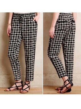 Anthropologie Black and White Geo-Print Relaxed Pants